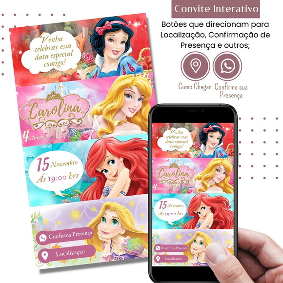 Convite Princesas Disney Digital Interativo Virtual