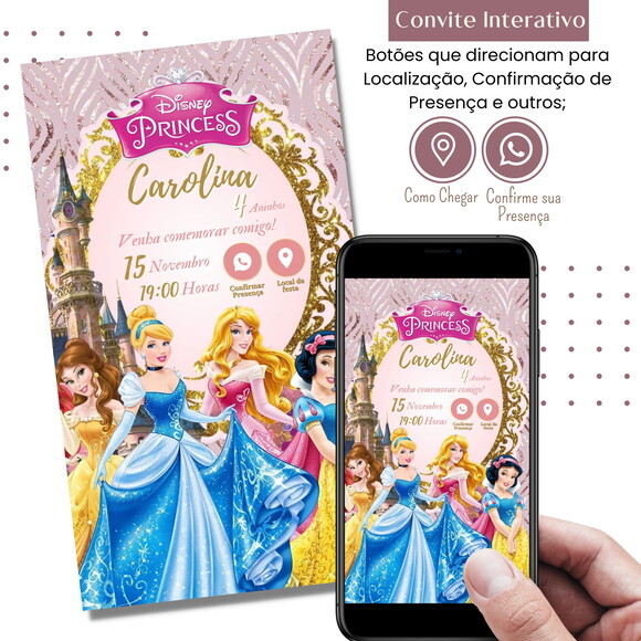 Convite Princesas Disney Digital Interativo Virtual