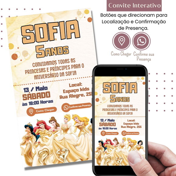 Convite Princesas Disney Digital Interativo Virtual