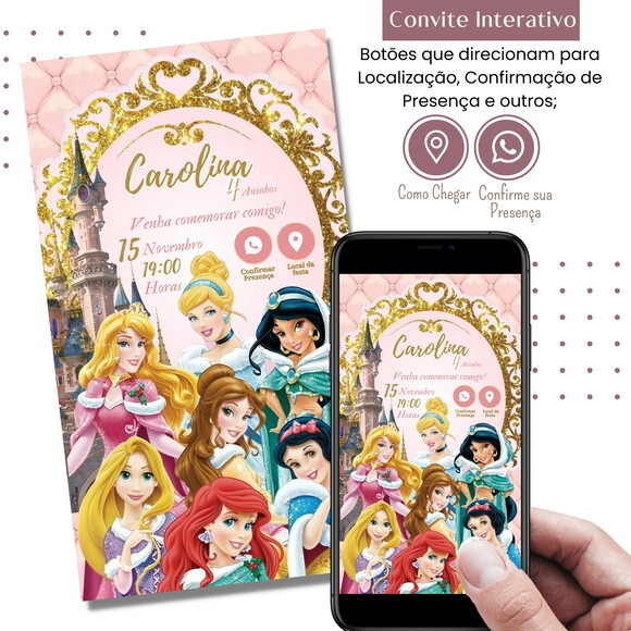 Convite Princesas Disney Digital Interativo Virtual