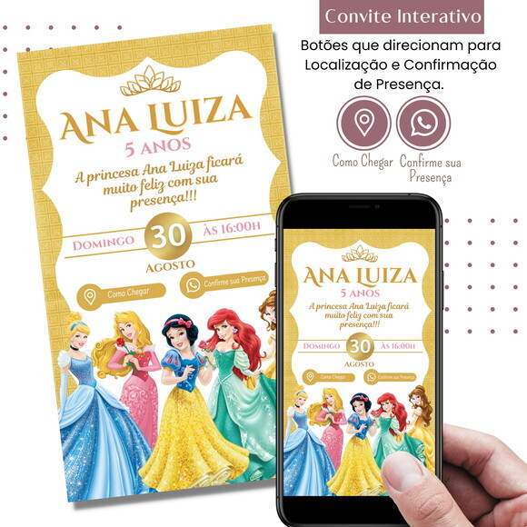 Convite Princesas Disney Digital Interativo Virtual