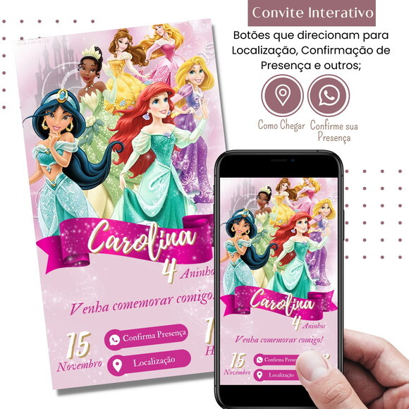 Convite Princesas Disney Digital Interativo Virtual