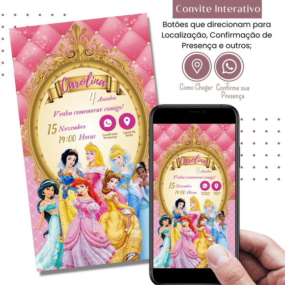 Convite Princesas Disney Digital Interativo Virtual