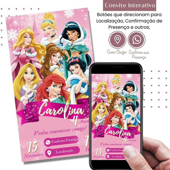 Convite Princesas Disney Digital Interativo Virtual