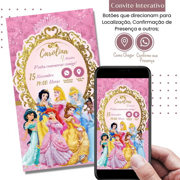 Convite Princesas Disney Digital Interativo Virtual