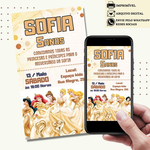 Convite Princesas Disney Digital Virtual
