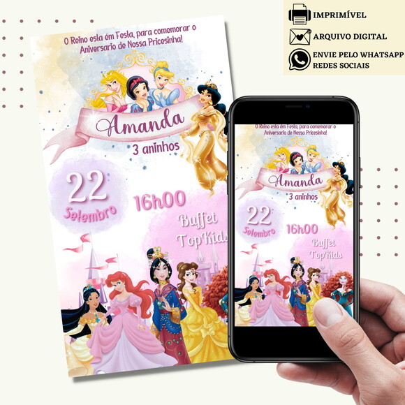 Convite Princesas Disney Digital Virtual