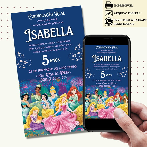 Convite Princesas Disney Digital Virtual