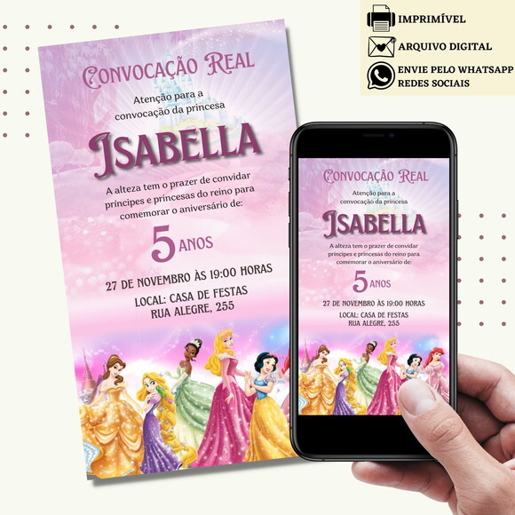 Convite Princesas Disney Digital Virtual