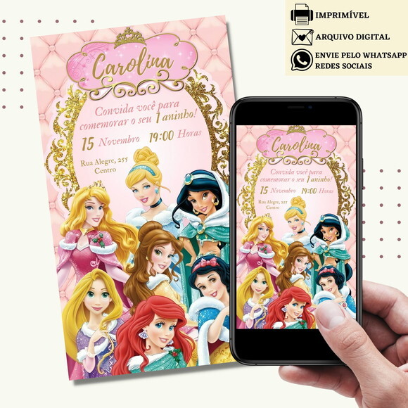 Convite Princesas Disney Digital Virtual