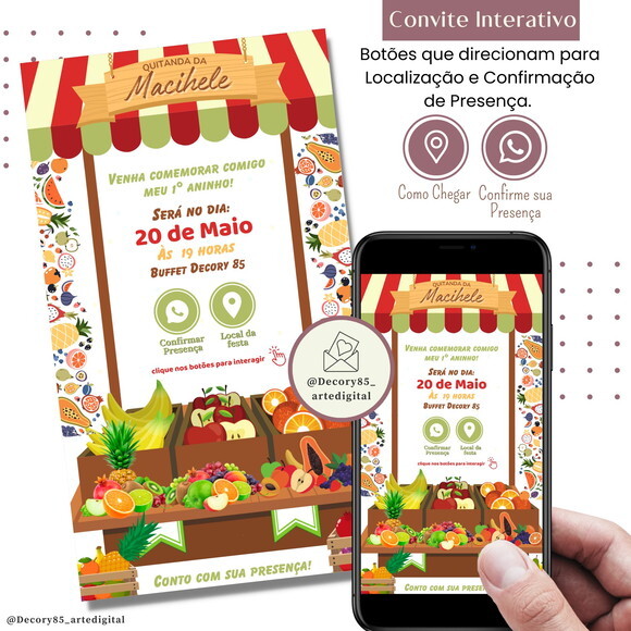 Convite Quitanda Quitandinha Feira Frutas Interativo Digital