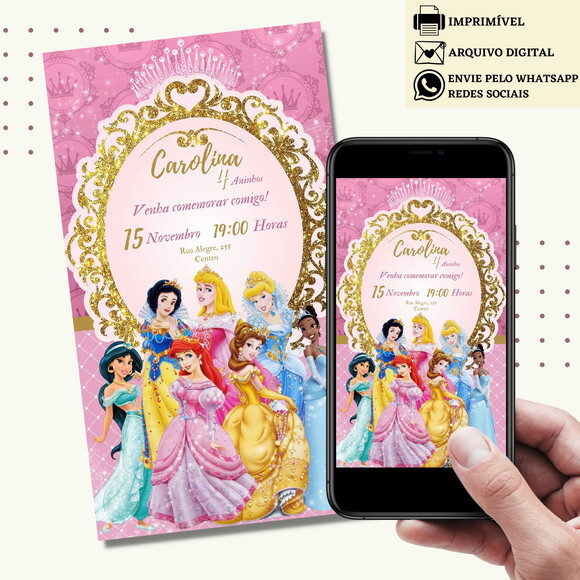 Convite Princesas Disney Digital Virtual