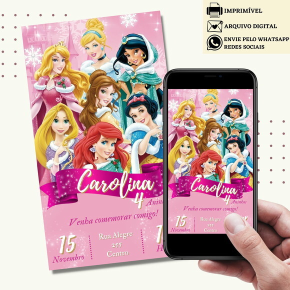Convite Princesas Disney Digital Virtual