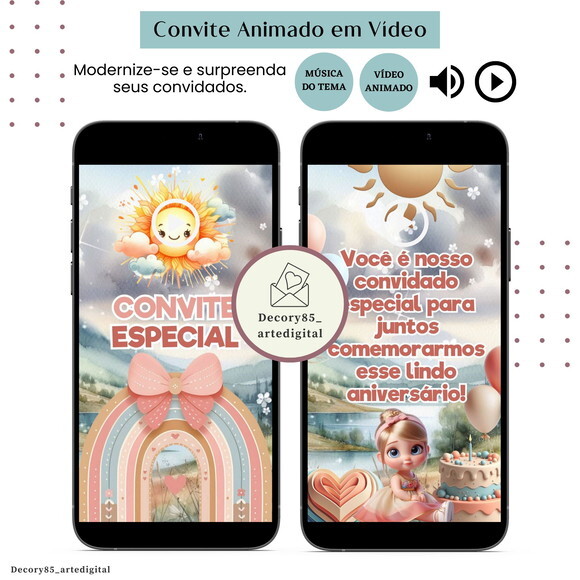 Convite Raio de Sol em Vídeo Animado com Música Digital