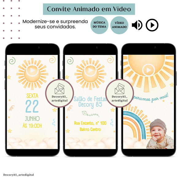 Convite Raio de Sol em Vídeo Animado com Música Digital