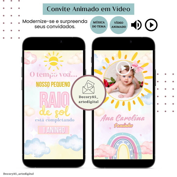 Convite Raio de Sol em Vídeo Animado com Música Digital