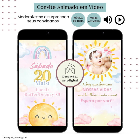 Convite Raio de Sol em Vídeo Animado com Música Digital