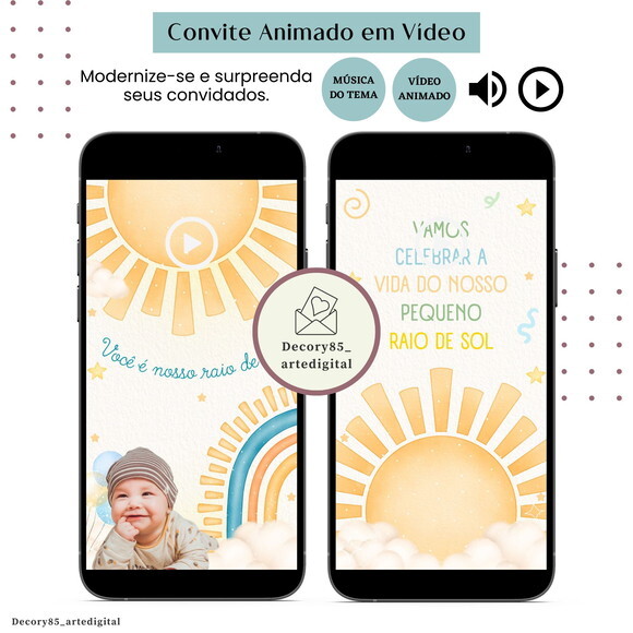 Convite Raio de Sol em Vídeo Animado com Música Digital