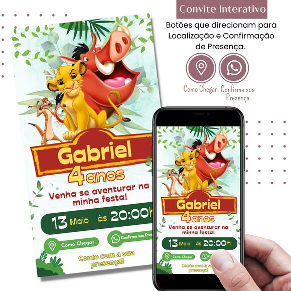 Convite Rei Leão Simba Digital Interativo Virtual
