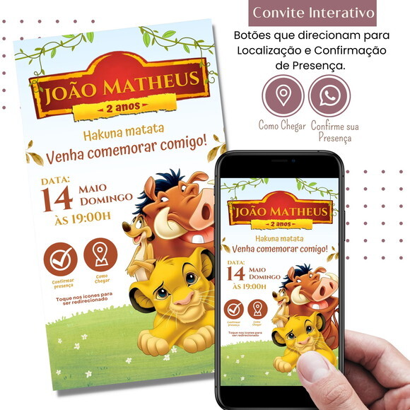 Convite Rei Leão Simba Digital Interativo Virtual