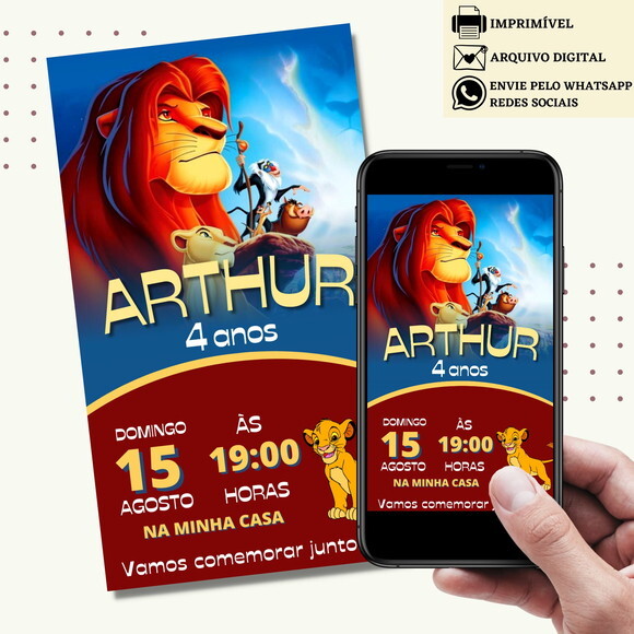 Convite Rei Leão Simba Digital Virtual