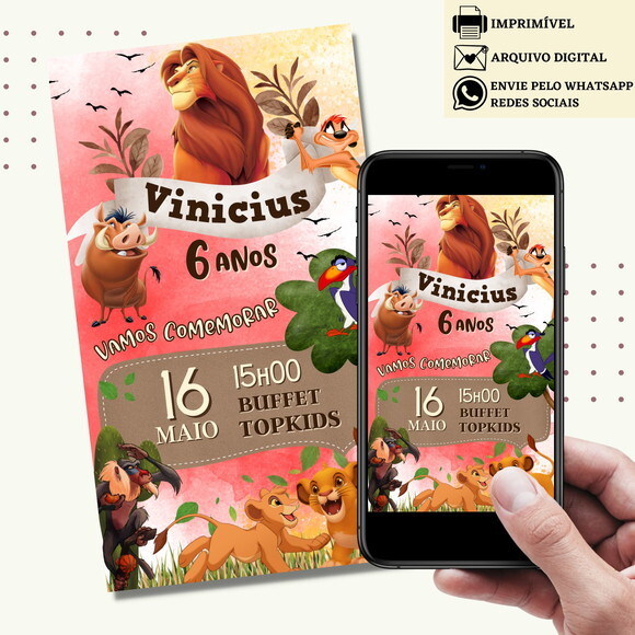 Convite Rei Leão Simba Digital Virtual