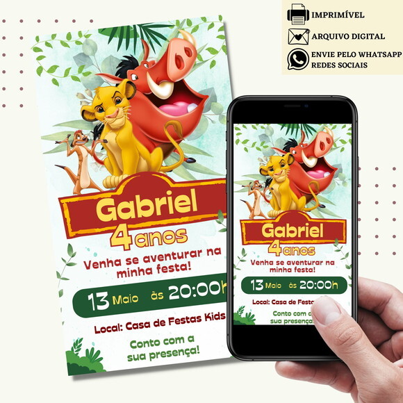 Convite Rei Leão Simba Digital Virtual