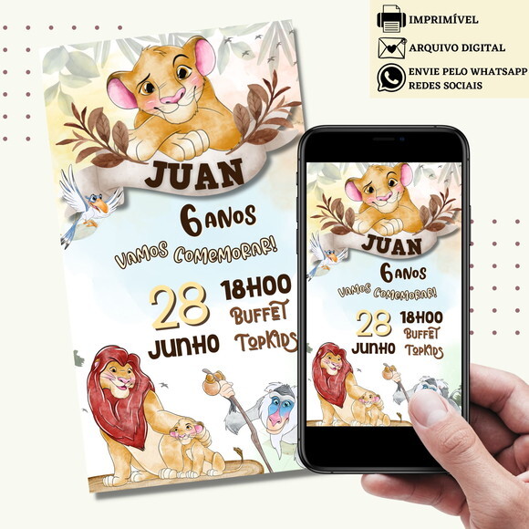 Convite Rei Leão Simba Digital Virtual