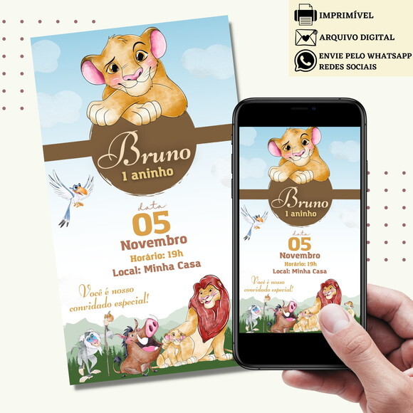 Convite Rei Leão Simba Digital Virtual