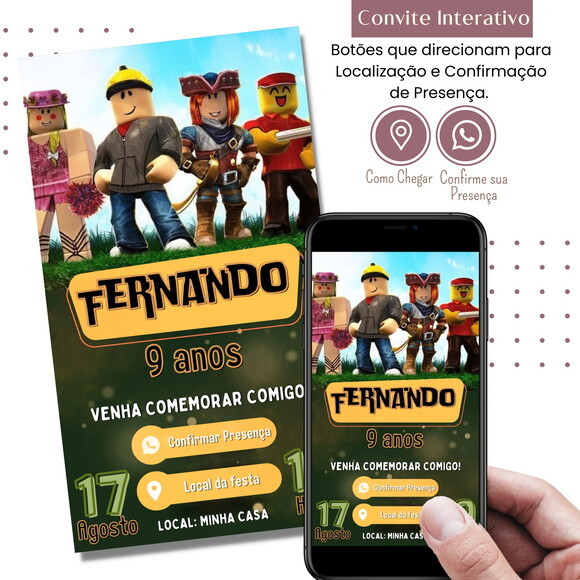 Convite Roblox Digital Interativo Virtual