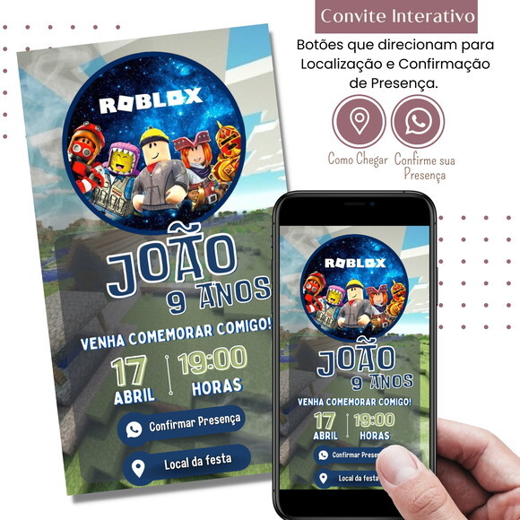Convite Roblox Digital Interativo Virtual
