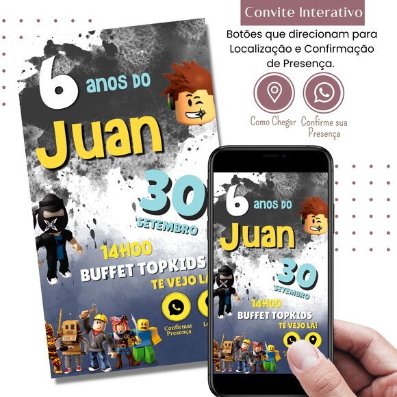 Convite Roblox Digital Interativo Virtual
