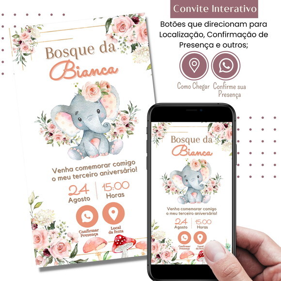 Convite Safari Bosque Digital Interativo Virtual Rosa