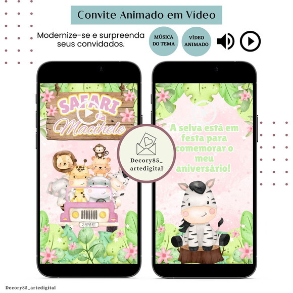 Convite Safari em Vídeo Animado com Música Digital