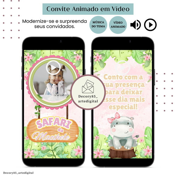 Convite Safari em Vídeo Animado com Música Digital