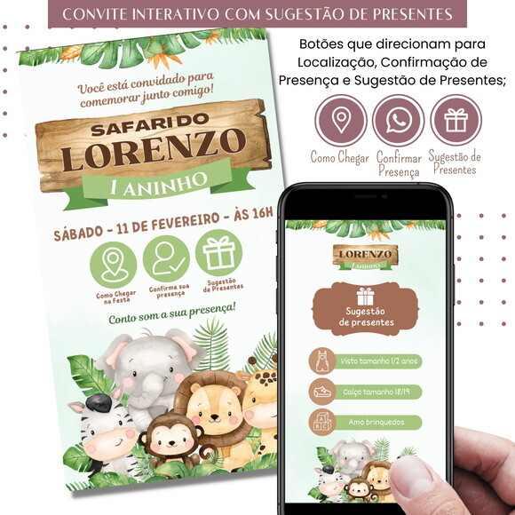 Convite Safari Floresta Digital Sugestão de Presente