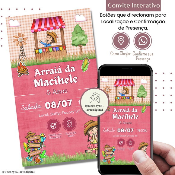 Convite São João Digital Festa Junina Arraiá Interativo