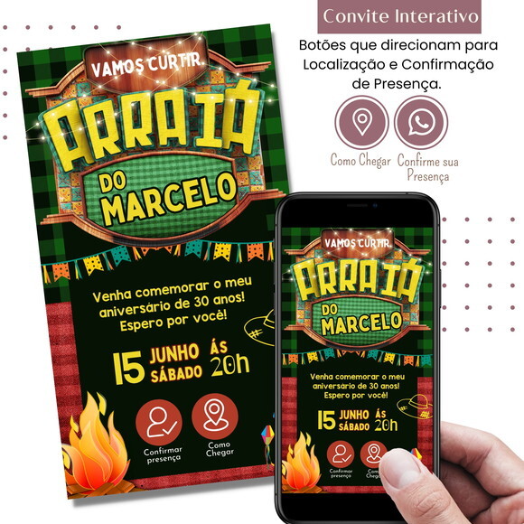 Convite São João Digital Festa Junina Arraiá Interativo