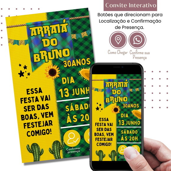 Convite São João Digital Festa Junina Arraiá Interativo