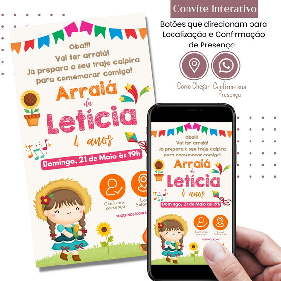 Convite São João Digital Festa Junina Arraiá Interativo