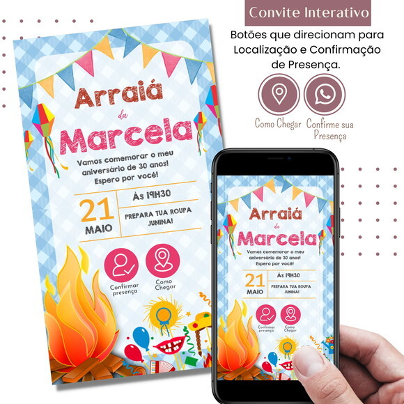 Convite São João Digital Festa Junina Arraiá Interativo