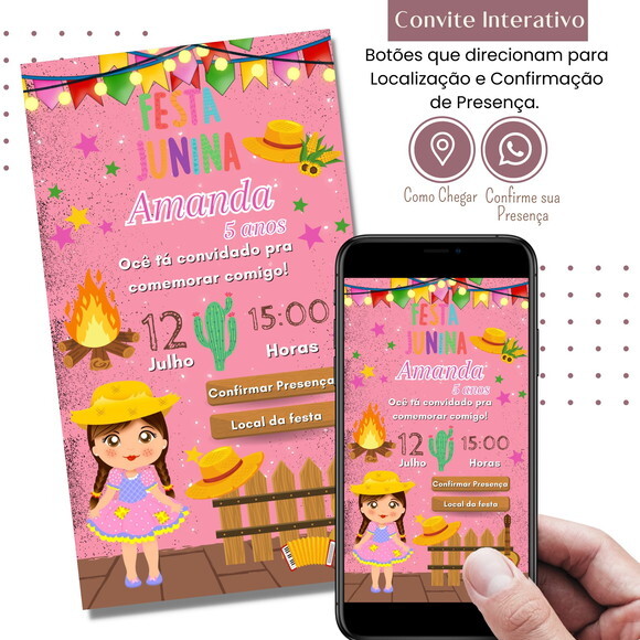 Convite São João Digital Festa Junina Arraiá Interativo