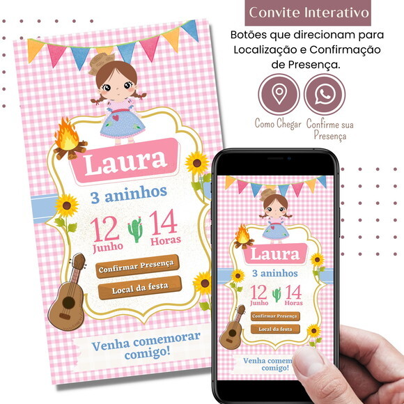 Convite São João Digital Festa Junina Arraiá Interativo