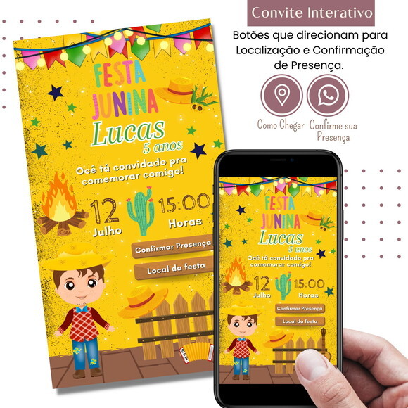 Convite São João Digital Festa Junina Arraiá Interativo