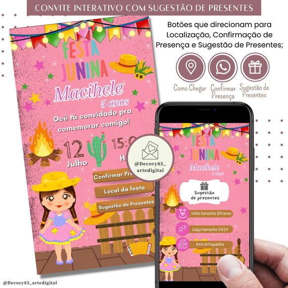 Convite São João Digital Festa Junina Sugestão de Presente