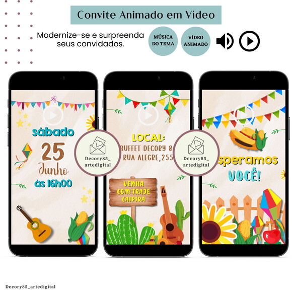 Convite São João Digital Festa Junina Vídeo Animado Música