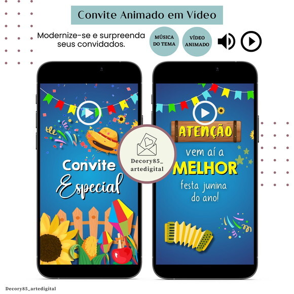 Convite São João Digital Festa Junina Vídeo Animado Música