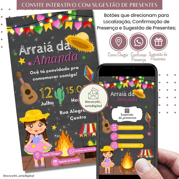 Convite São João Digital Festa Junina Sugestão de Presente