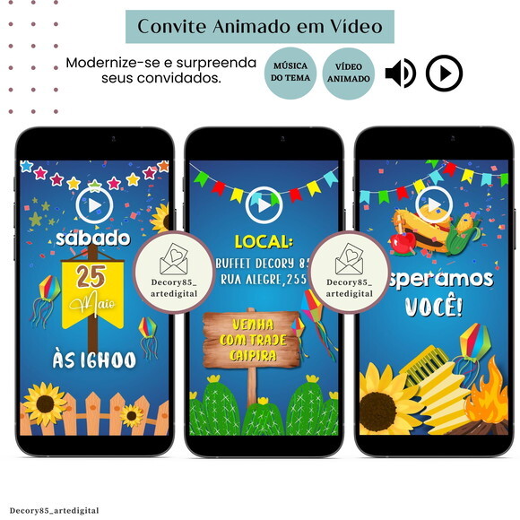 Convite São João Digital Festa Junina Vídeo Animado Música