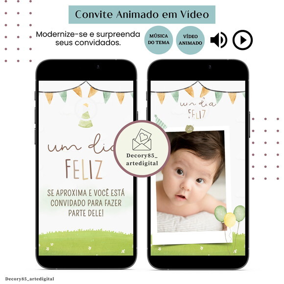 Convite sem Tema Menino em Vídeo Animado com Música Digital
